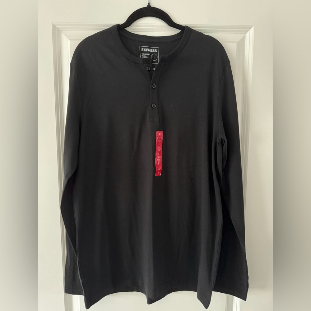 Express Men's Black Long Sleeve Henley